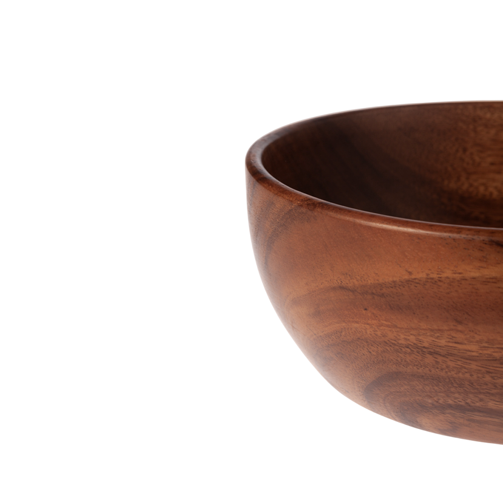 Bol redondo de madera de acacia grande detalle