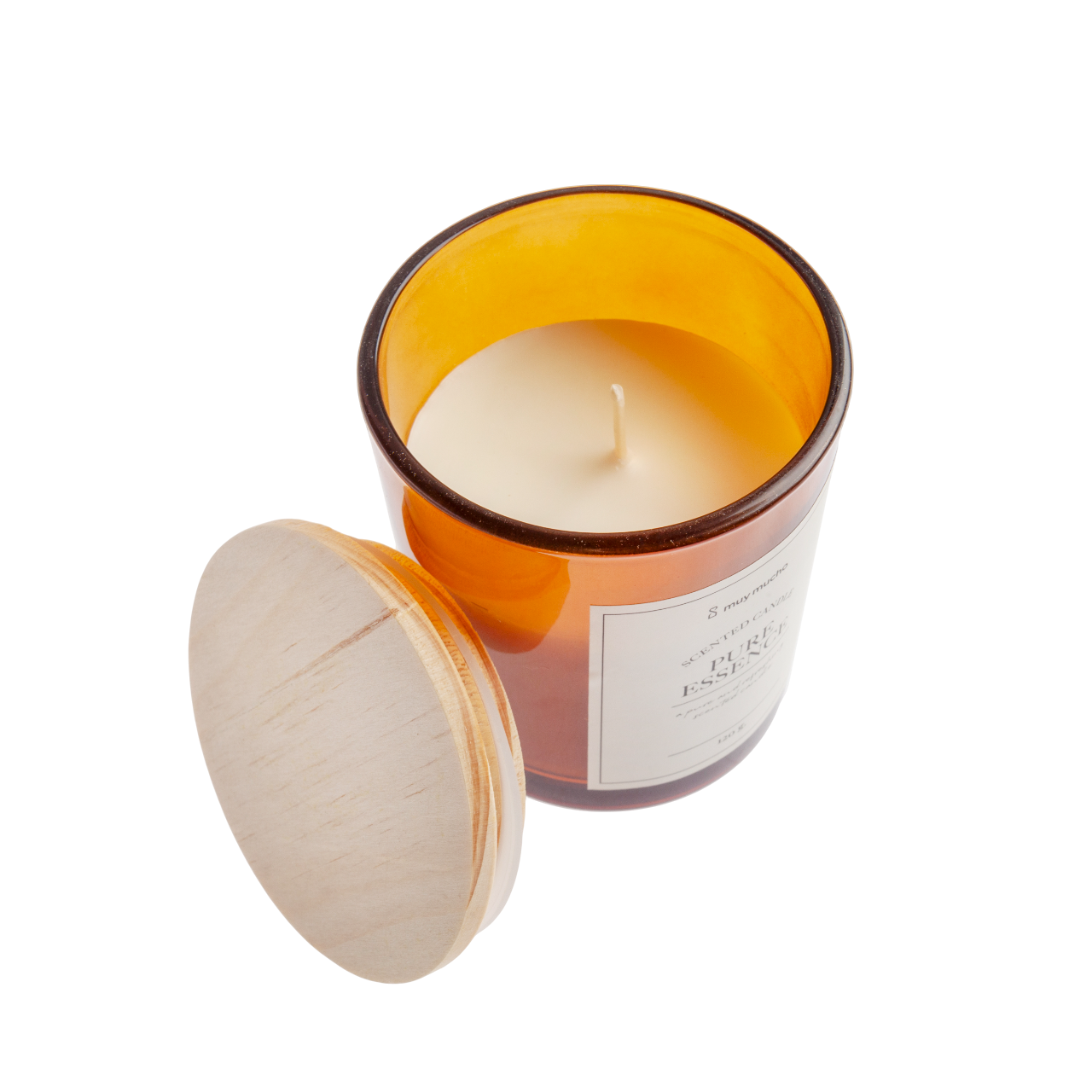 Vela con tapa de madera Pure Essence detalle