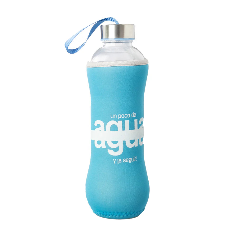 Botella cristal 7x7x25 600ml frase azul