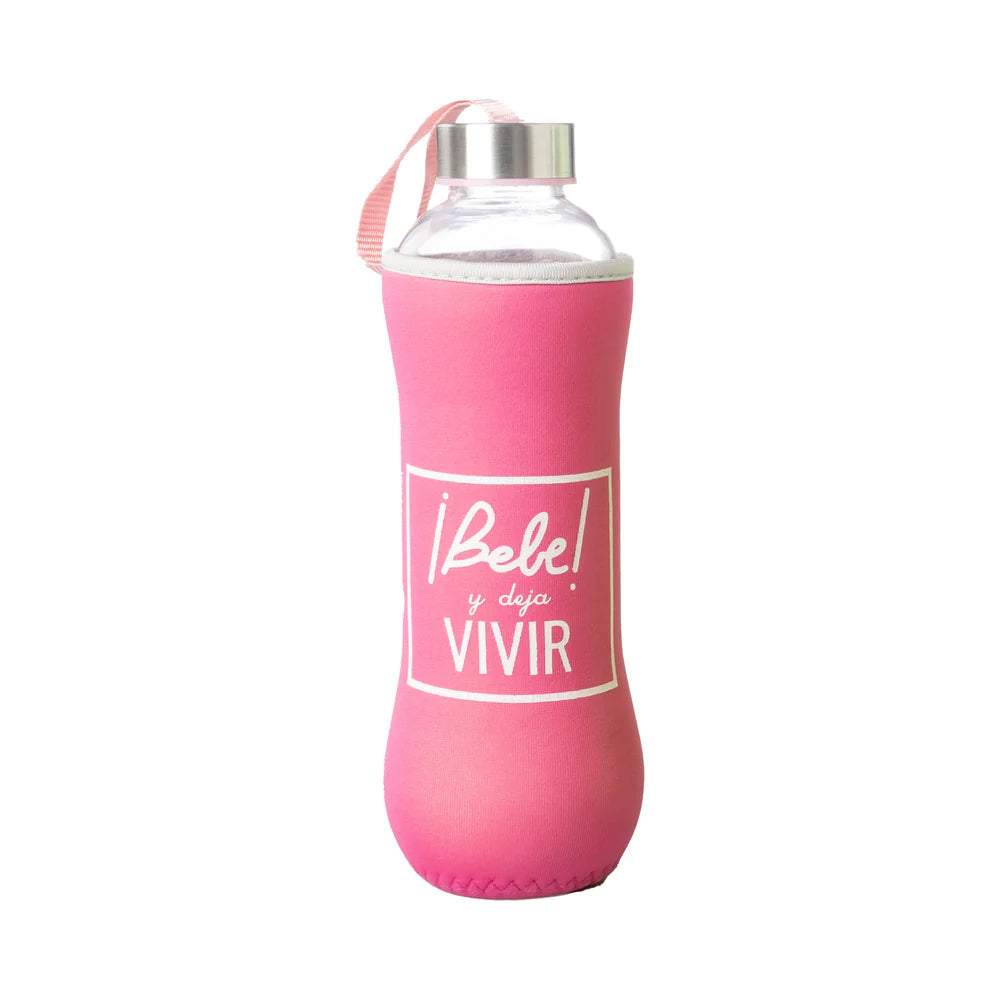 Botella cristal 7x7x25 600ml frase rosa