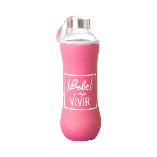 Botella cristal 7x7x25 600ml frase rosa