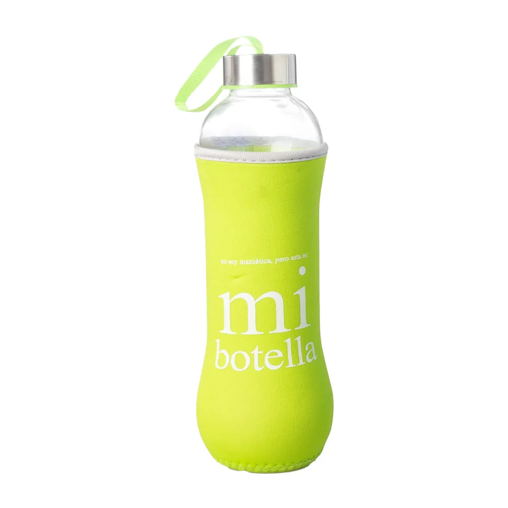 Botella cristal 7x7x25 600ml frase verde