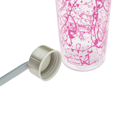 Botella vidrio 500cc tapa y lazo rosa