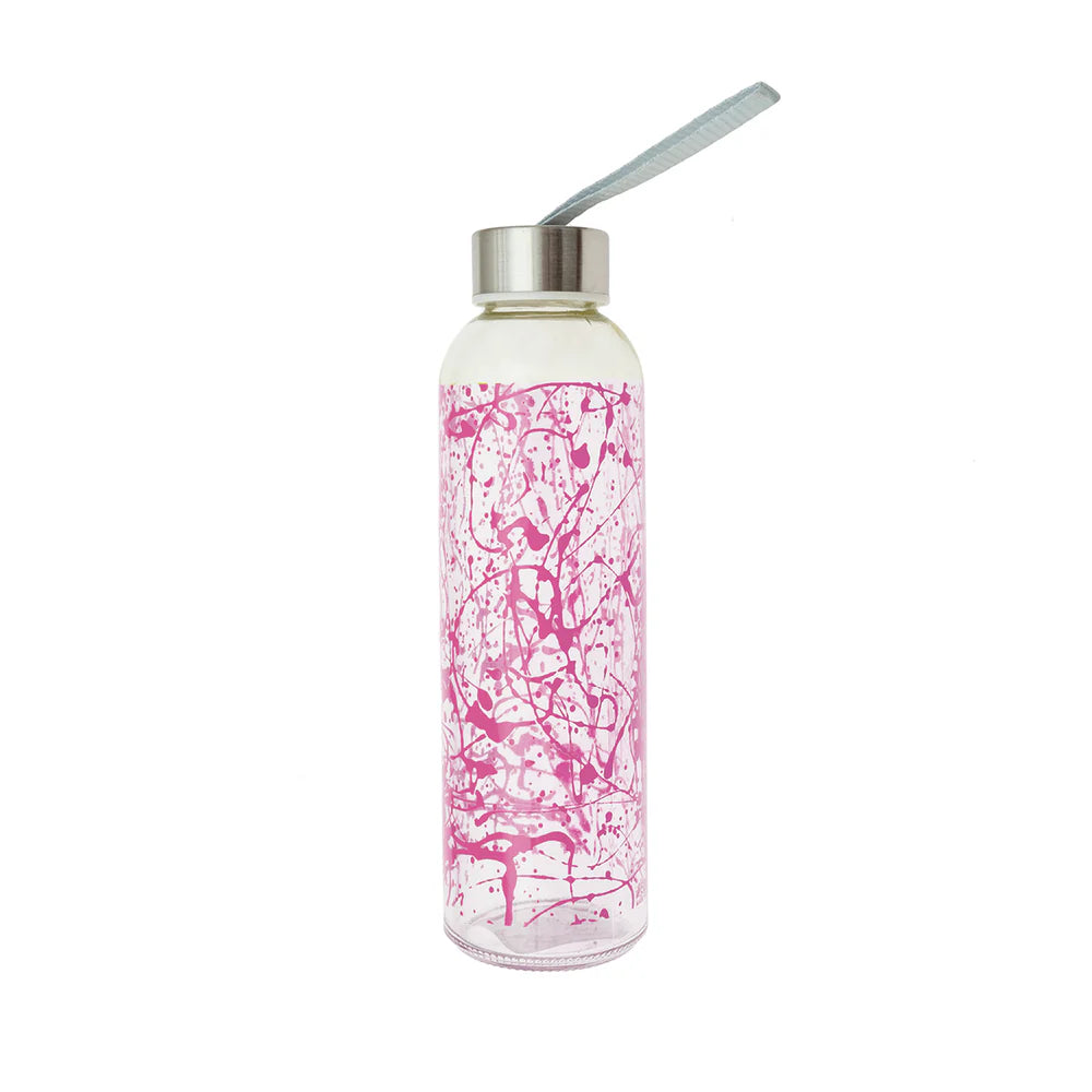 Botella vidrio 500cc tapa y lazo rosa