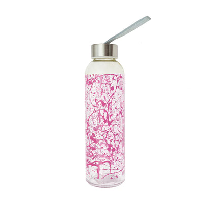 Botella vidrio 500cc tapa y lazo rosa