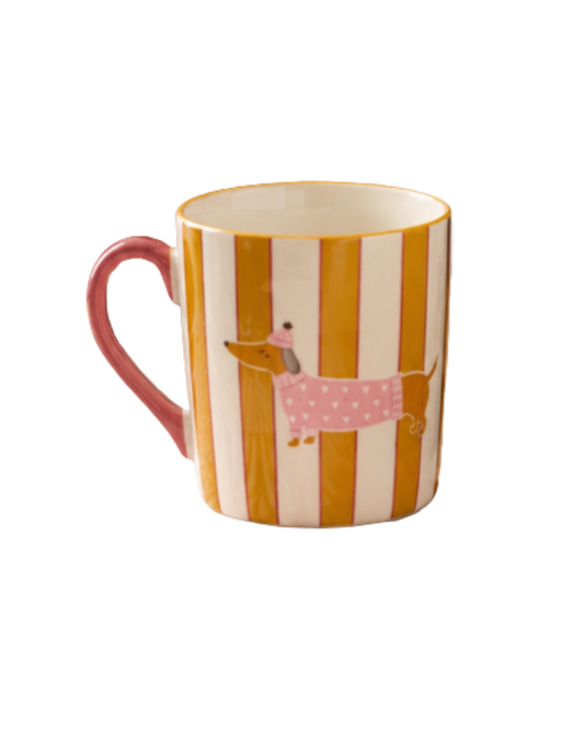 Mug porcelana perro rayas amarillas