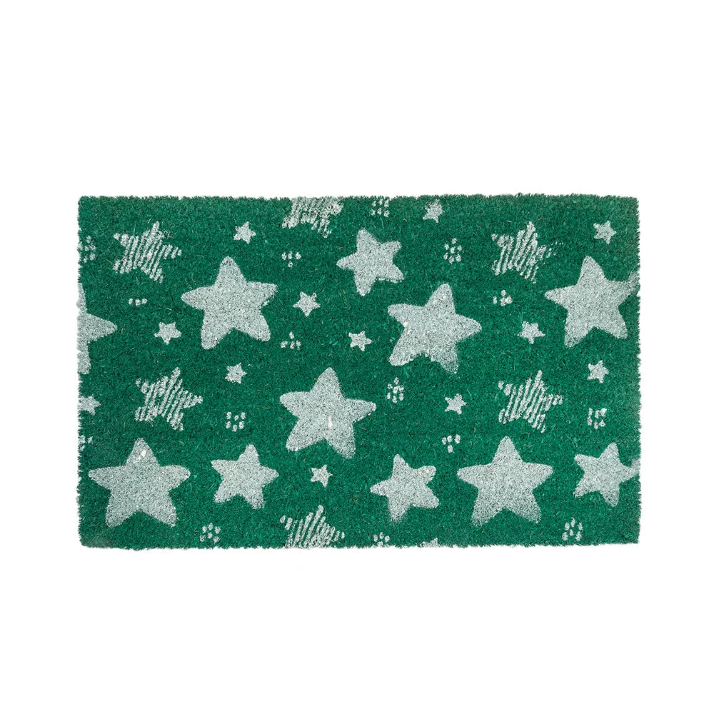 Felpudo fibra coco estrellas verde