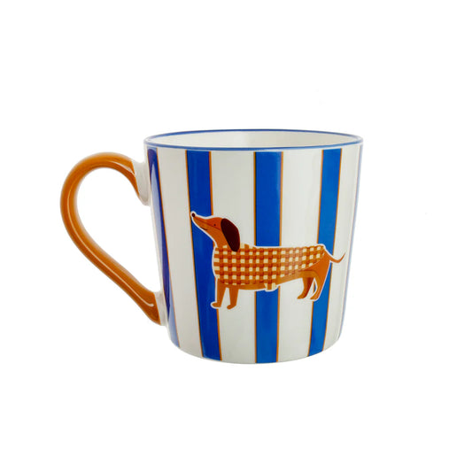 Mug porcelana perro rayas azul
