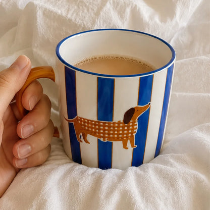 Mug porcelana perro rayas azul