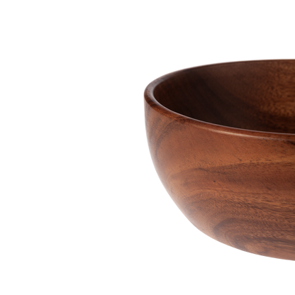 Bol redondo de madera de acacia grande detalle