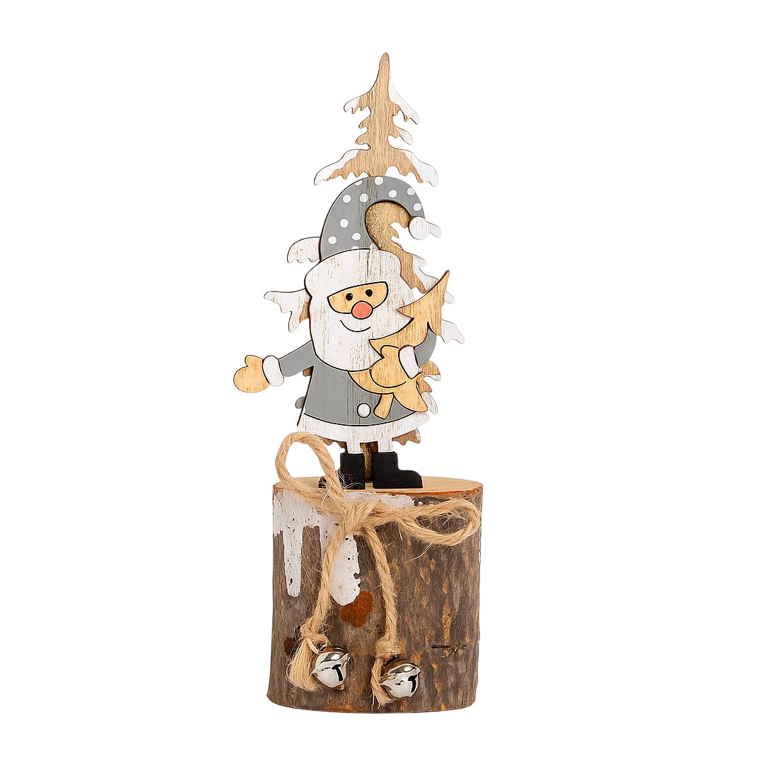 Decoración árbol de Navidad y Papá Noel traje gris