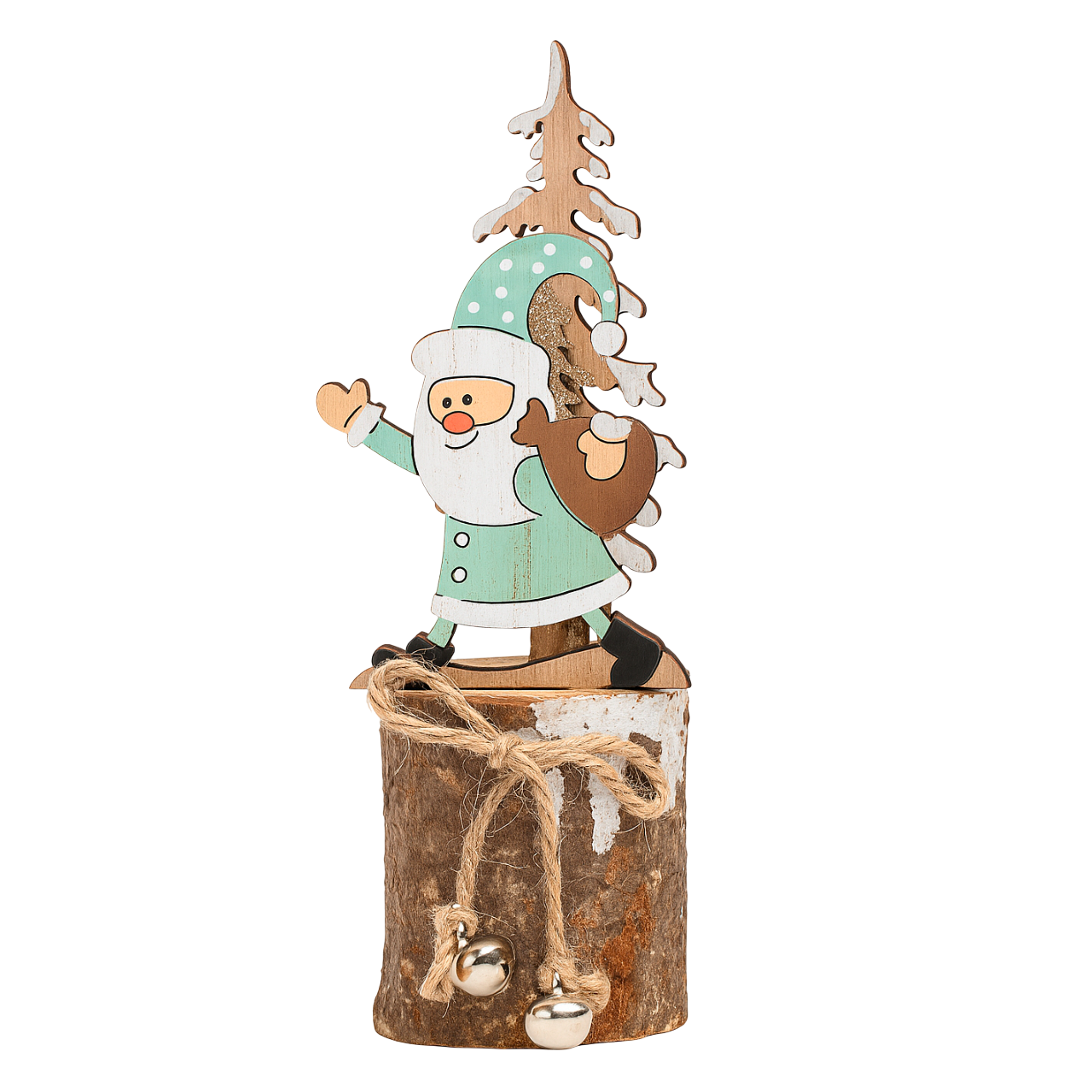 Decoración árbol de Navidad y Papá Noel traje verde