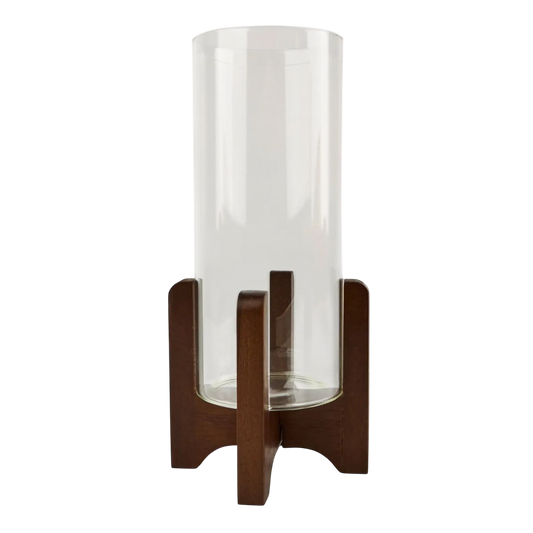 Jarrón de cristal con base de madera