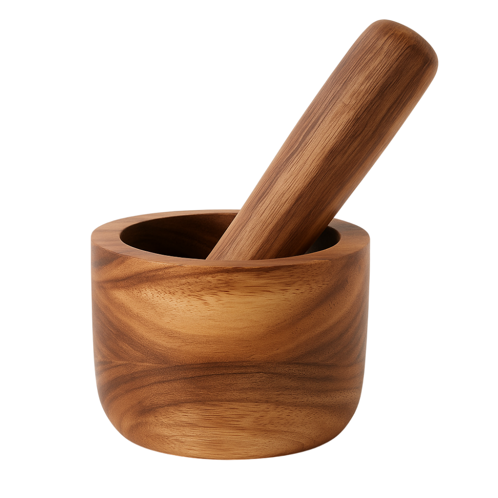 Mortero de madera de acacia