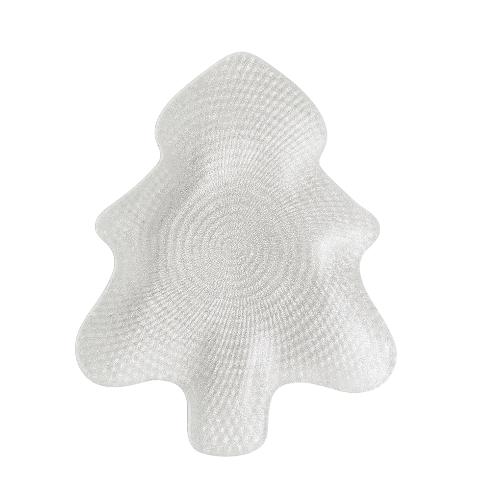 Plato decorativo texturizado árbol de Navidad blanco