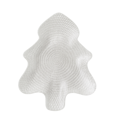 Plato decorativo texturizado árbol de Navidad blanco