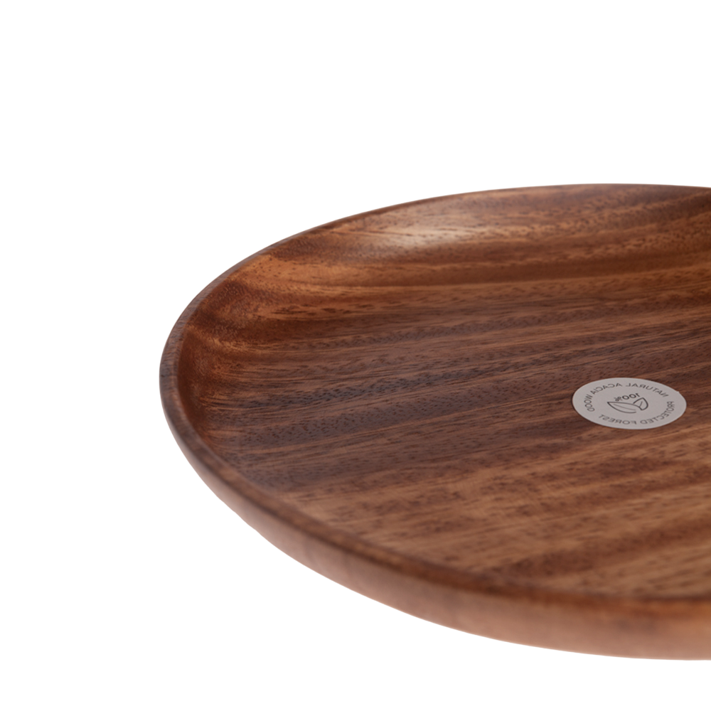Plato postre de madera de acacia detalle