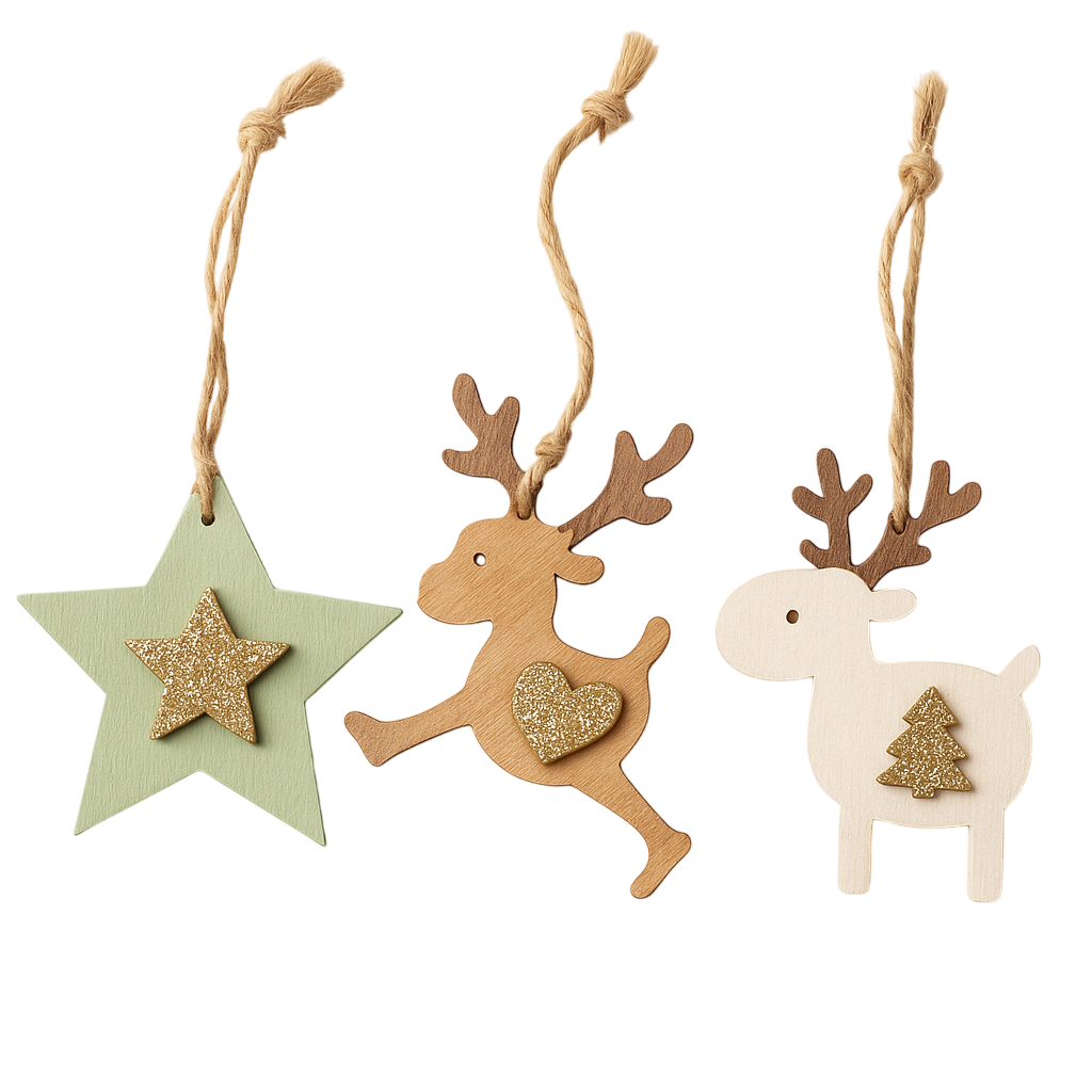 Set 1 de 12 colgantes navideños de madera sueltos