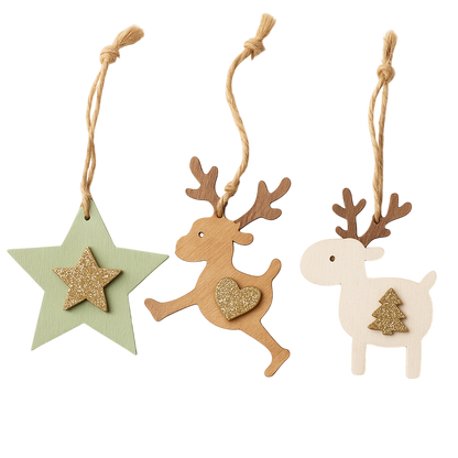Set 1 de 12 colgantes navideños de madera sueltos