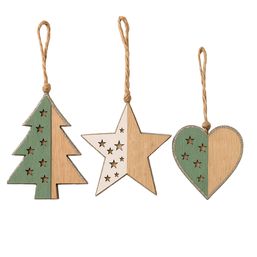 Set 2 de 12 colgantes navideños de madera sueltos