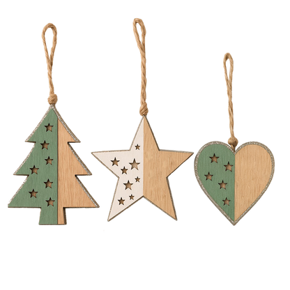 Set 2 de 12 colgantes navideños de madera sueltos