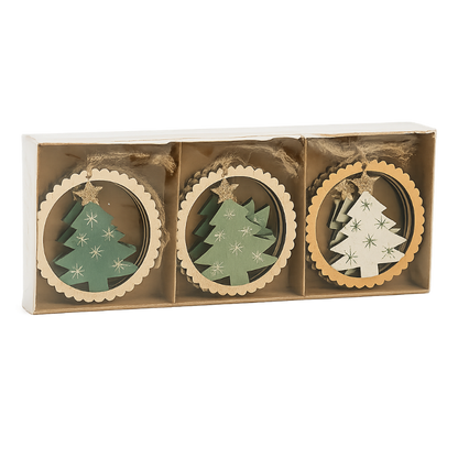 Set 4 de 12 colgantes navideños de madera en caja