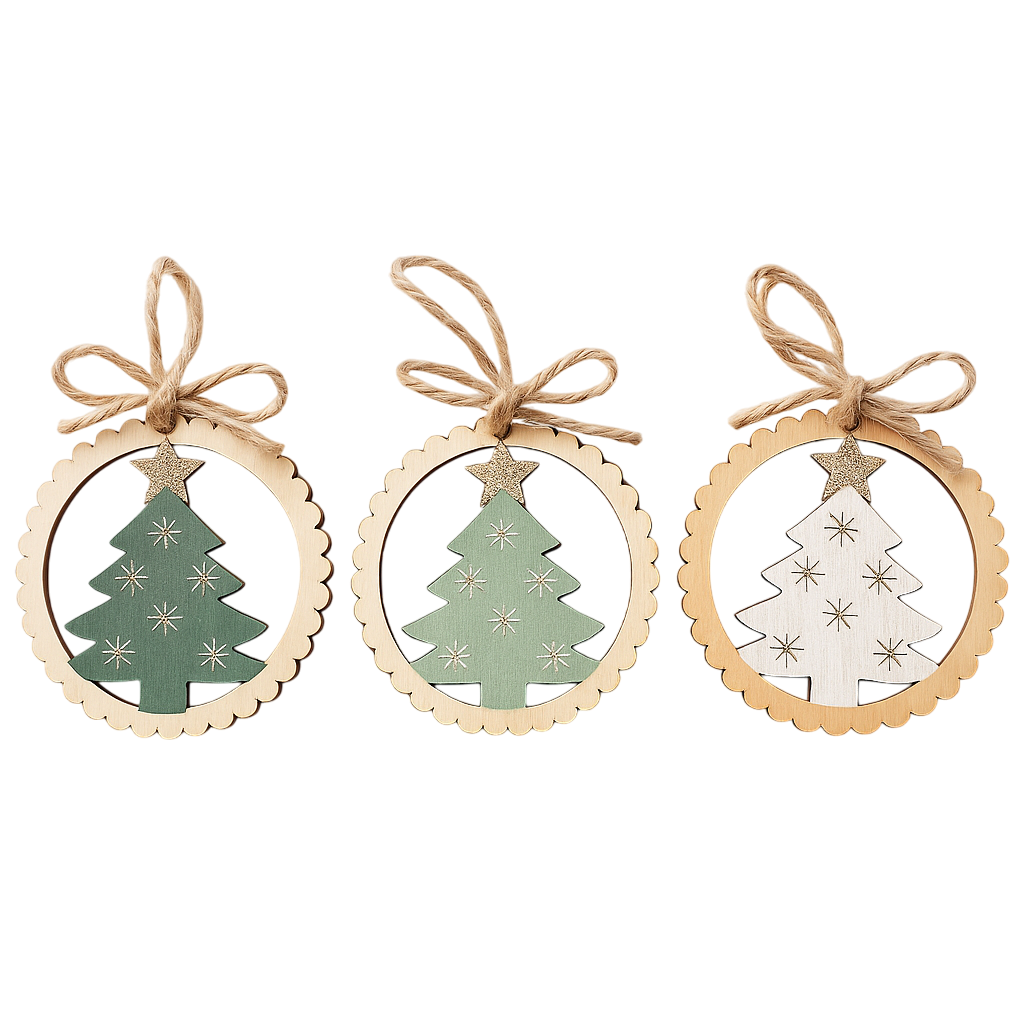 Set 4 de 12 colgantes navideños de madera sueltos