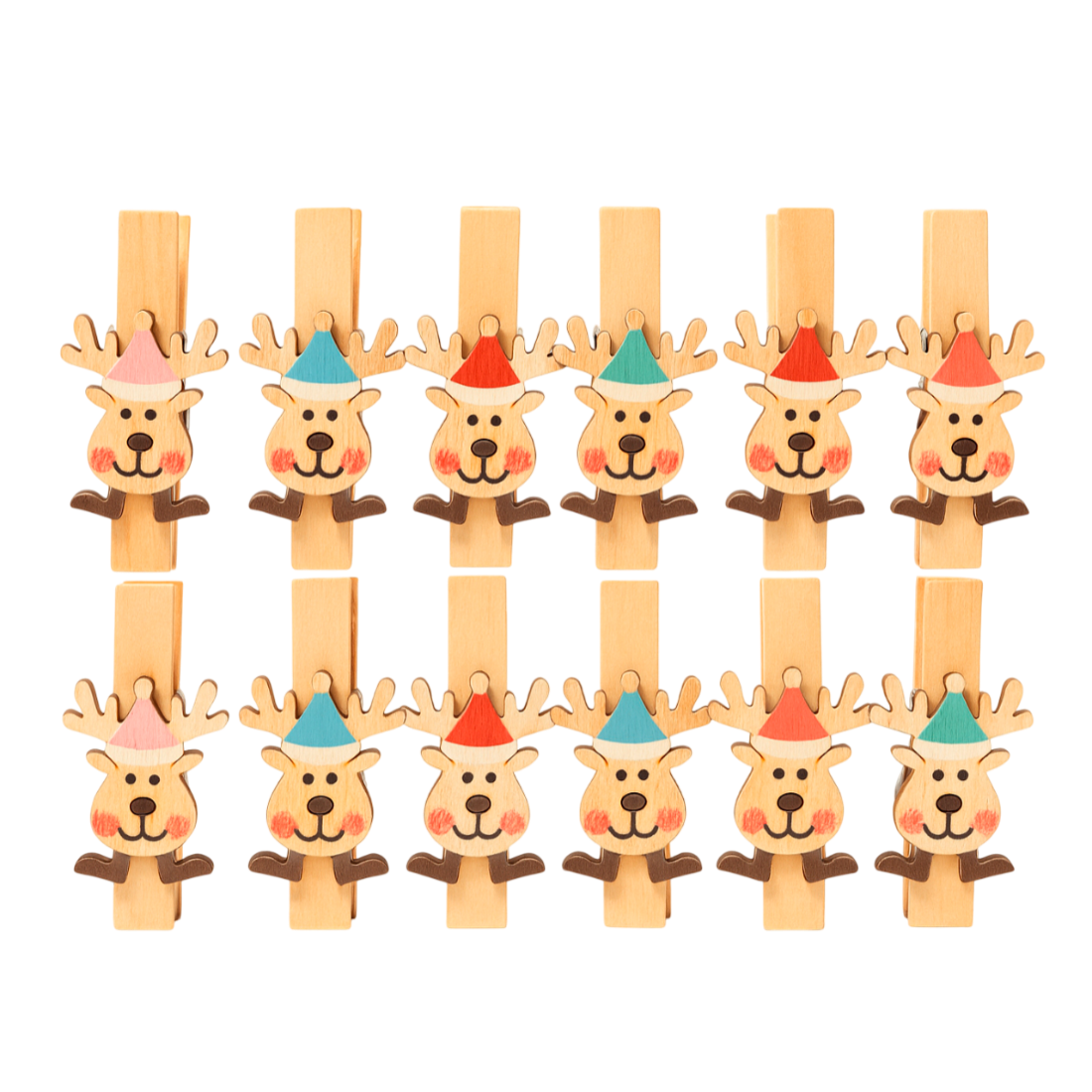 Set de 12 pinzas de madera Navidad