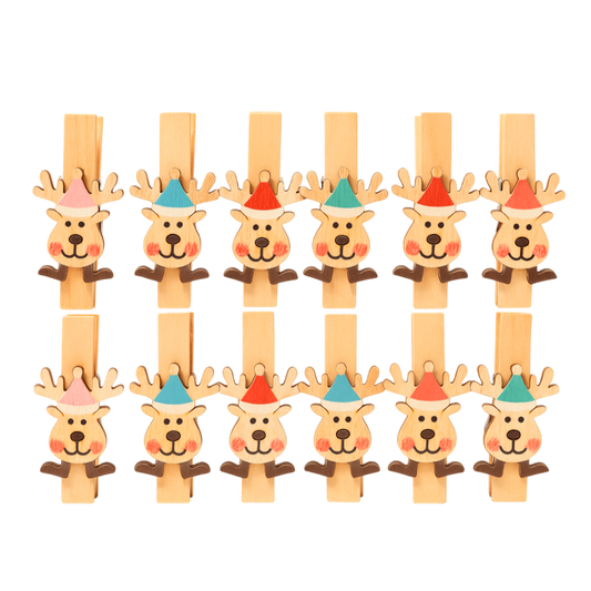 Set de 12 pinzas de madera Navidad