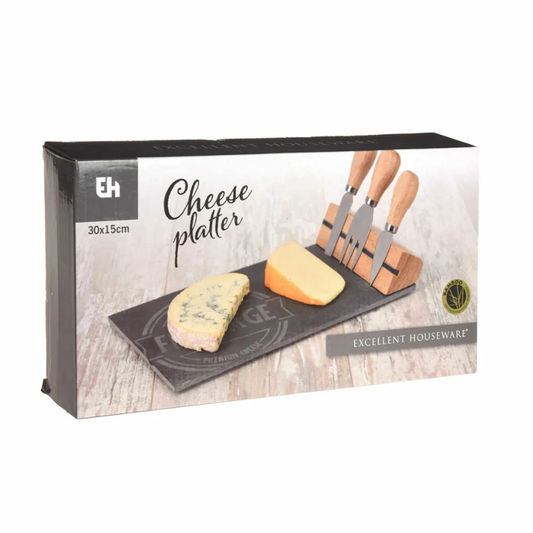 Set de 4 piezas con tabla de bambú para quesos 1