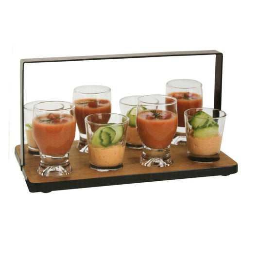 Set de 9 piezas para aperitivos con bandeja de bambú y vasos de vidrio 1