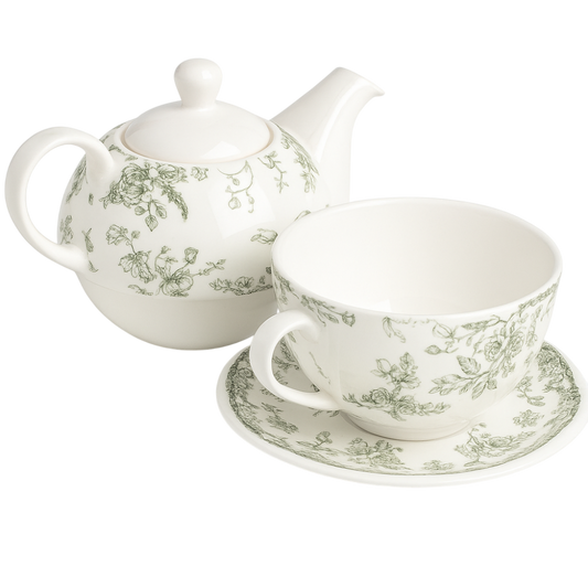 Tetera con taza y plato